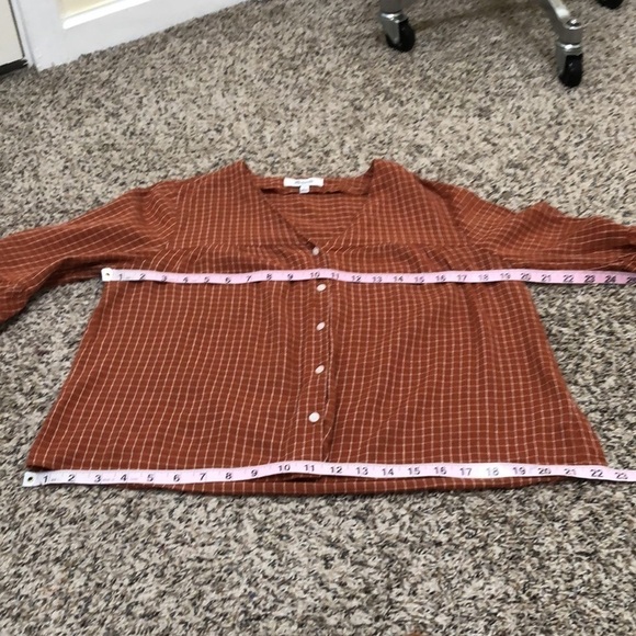 Madewell Veranda Bell Sleeve Windowpane Shirt Size Small Burnt Orange - Picture 7 of 9